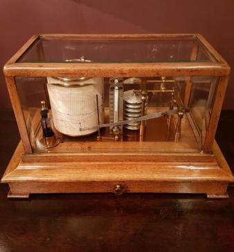Edwardian Oak Cased Barograph with Thermometer