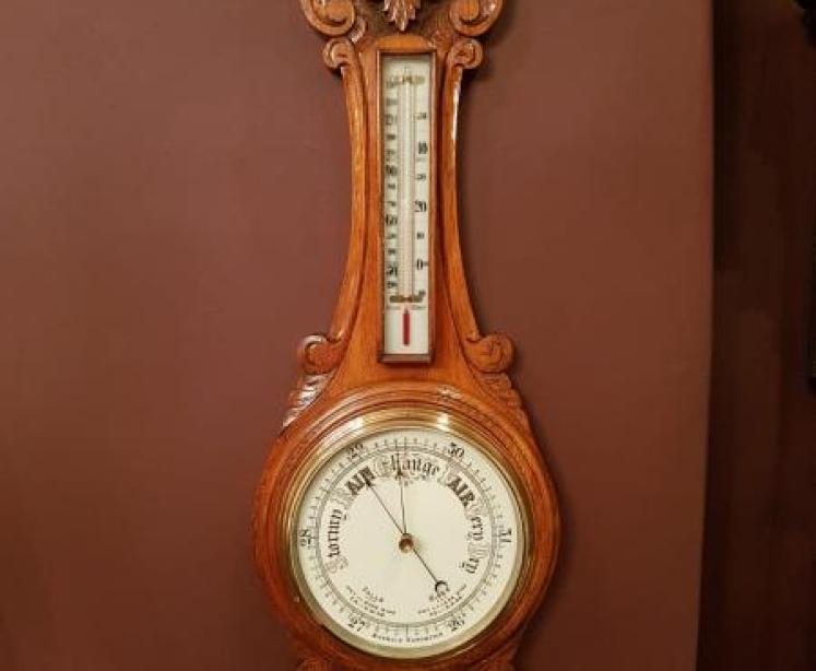 Victorian Carved Oak Android Banjo Barometer - Image 1