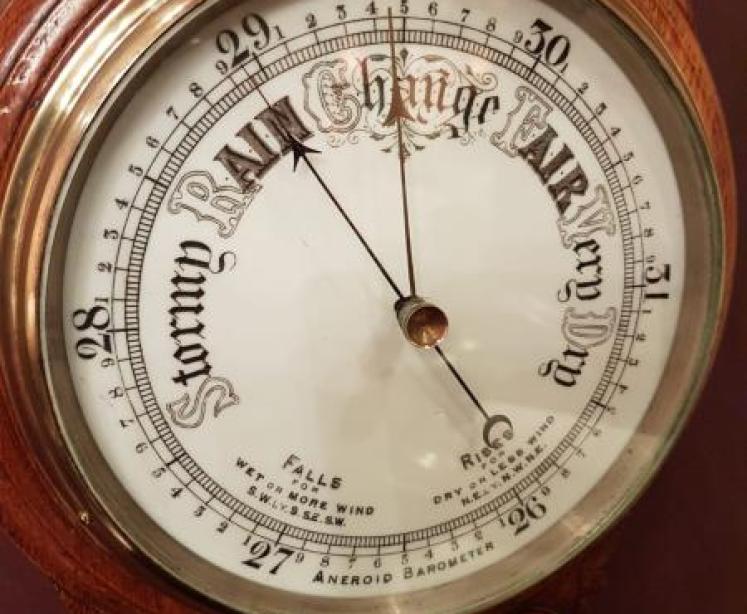 Victorian Carved Oak Android Banjo Barometer - Image 3