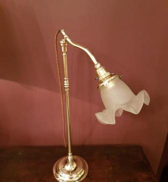 Edwardian Brass Adjustable Table Lamp and Original Shade