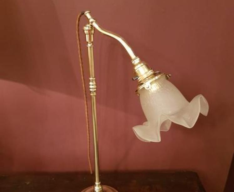 Edwardian Brass Adjustable Table Lamp and Original Shade - Image 1