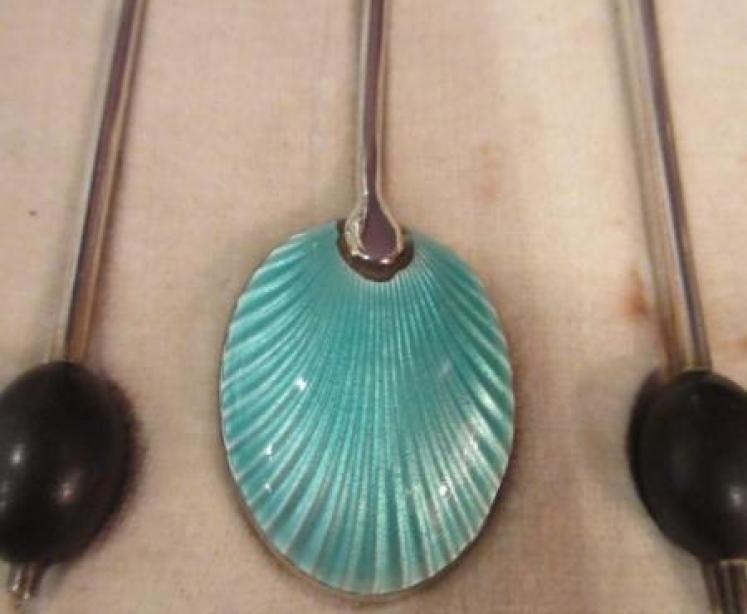 George V Period Silver Enamel Coffee Spoon Boxed Set - Image 3