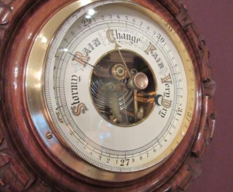 Antique Polished Walnut Visible Works Barometer - Image 3