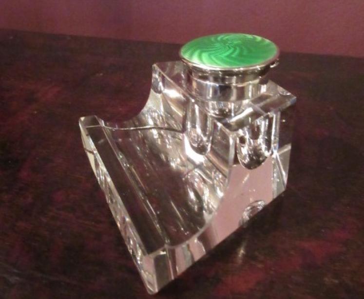 George V Period Silver & Enamel Inkstand - Image 2