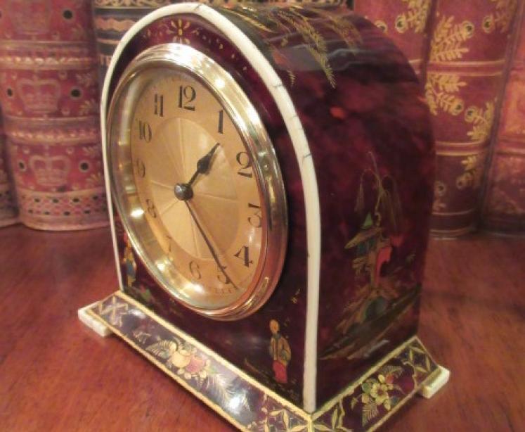 Antique Chinioserie Tortoiseshell Mantel Clock - Image 5