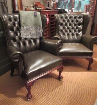 Superb Pair of Matching Victorian Leather Wing Armchairs