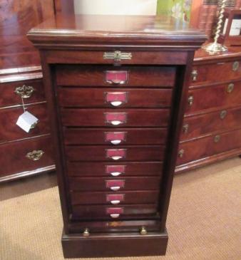 Antique Polished Mahogany Tambour Front Filing Cabinet