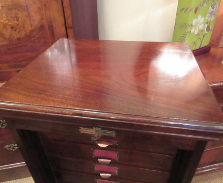 Antique Polished Mahogany Tambour Front Filing Cabinet - Image 3