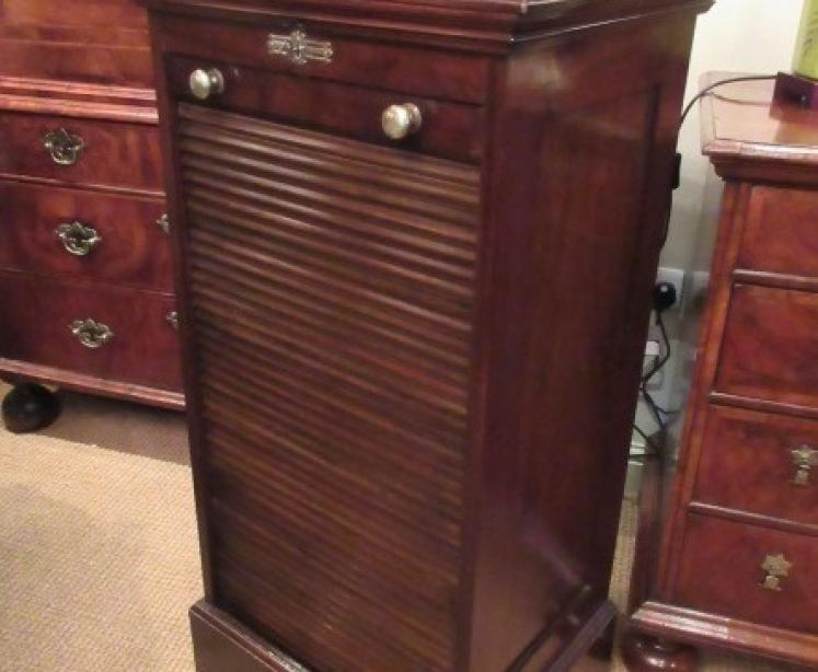 Antique Polished Mahogany Tambour Front Filing Cabinet - Image 4