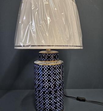 Blue and White Gilt Edge Lamp and Shade 