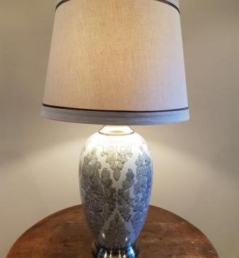 Grey Patterned Porcelain Table Lamp and Shade