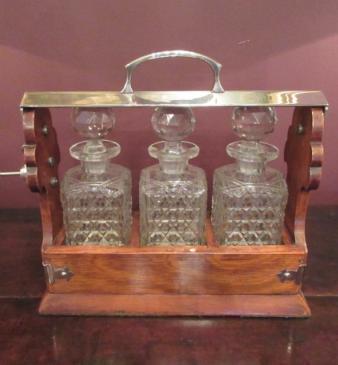 Antique Victorian Polished Oak & Silvered Tantalus