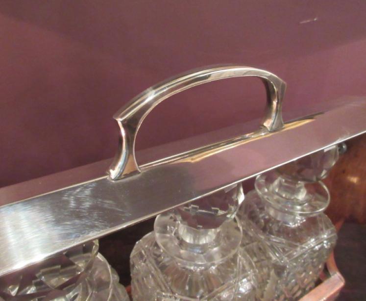 Antique Victorian Polished Oak & Silvered Tantalus - Image 3