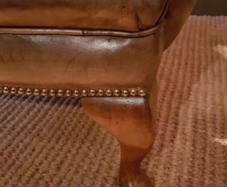 Antique Wing Back Armchair with Original Hide Upholstery  - Image 5