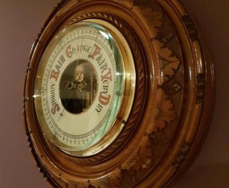 Superb Large Victorian Carved Walnut Skeletonised Android Barometer - Image 5